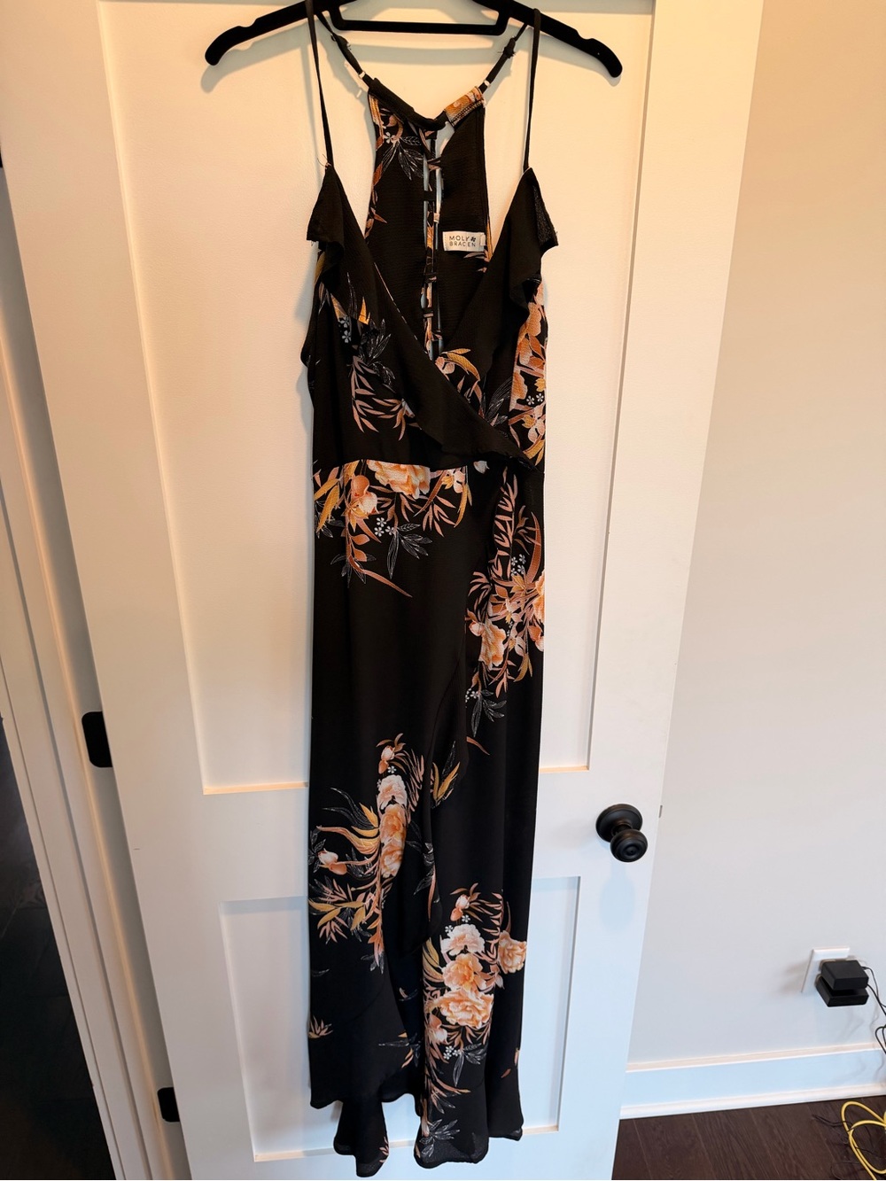 Black Floral Maxi Dress with Adjustable Straps